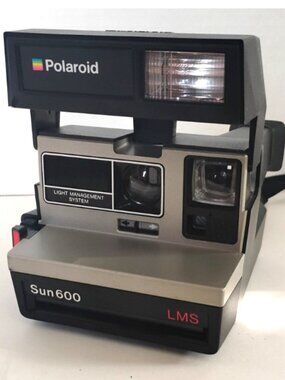 Vintage Polaroid Sun 600 LMS Instant Film Flash Land Camera w/ Strap, Untested